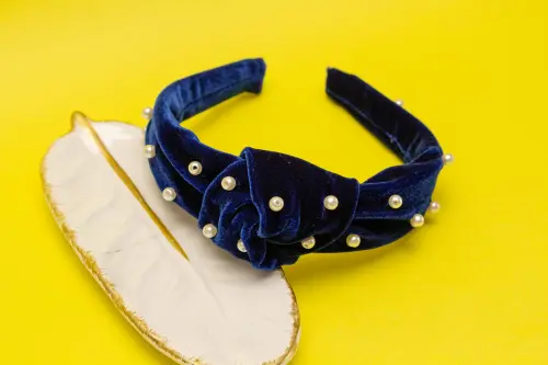 TIARA | NÓ TURBANTE VELUDO COM PEROLAS | AZUL ROYAL