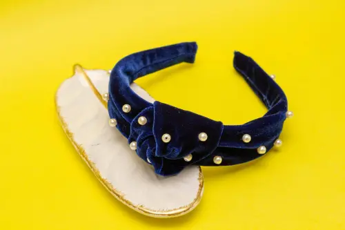 TIARA | NÓ TURBANTE VELUDO COM PEROLAS | AZUL ROYAL