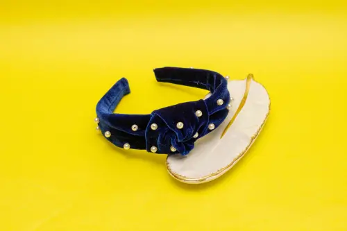 TIARA | NÓ TURBANTE VELUDO COM PEROLAS | AZUL ROYAL