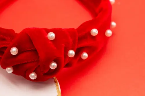 TIARA | NÓ TURBANTE VELUDO COM PEROLAS | VERMELHO