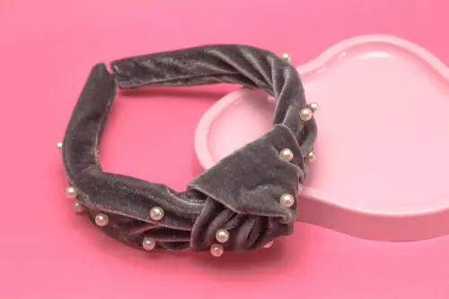 TIARA | NÓ TURBANTE VELUDO COM PEROLAS | CINZA