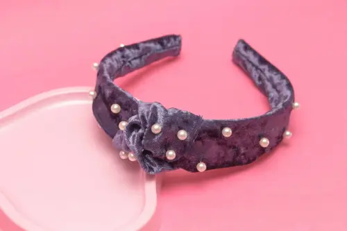 TIARA | NÓ TURBANTE VELUDO COM PEROLAS | ÍNDIGO