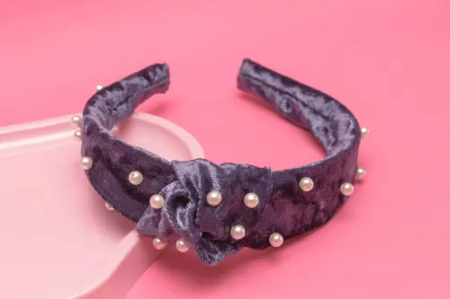TIARA | NÓ TURBANTE VELUDO COM PEROLAS | ÍNDIGO