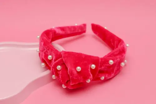 TIARA | NÓ TURBANTE VELUDO COM PEROLAS | PINK