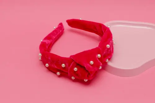 TIARA | NÓ TURBANTE VELUDO COM PEROLAS | PINK