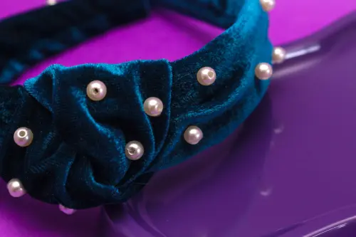 TIARA | NÓ TURBANTE VELUDO COM PEROLAS | AZUL PETROLEO