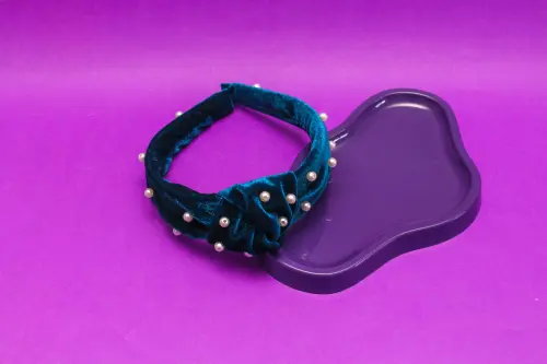 TIARA | NÓ TURBANTE VELUDO COM PEROLAS | AZUL PETROLEO