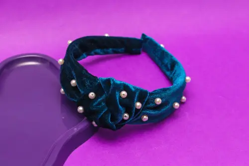 TIARA | NÓ TURBANTE VELUDO COM PEROLAS | AZUL PETROLEO