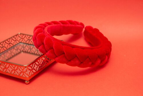 TIARA | TRANÇA CHEIA VELUDO | VERMELHO