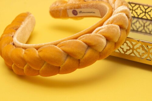 TIARA | TRANÇA CHEIA VELUDO | AMARELO MOSTARDA