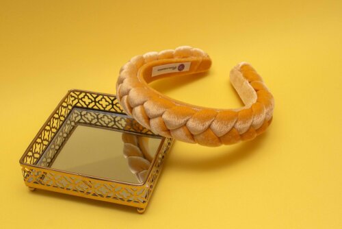 TIARA | TRANÇA CHEIA VELUDO | AMARELO MOSTARDA
