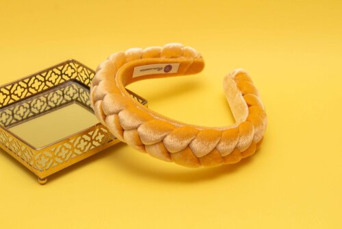 TIARA | TRANÇA CHEIA VELUDO | AMARELO MOSTARDA