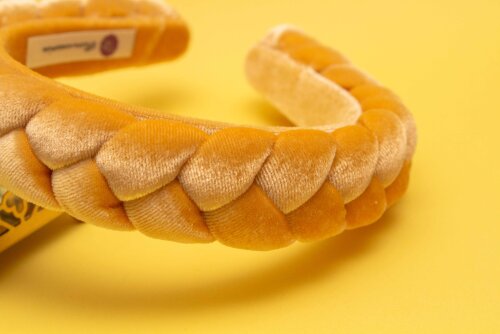 TIARA | TRANÇA CHEIA VELUDO | AMARELO MOSTARDA