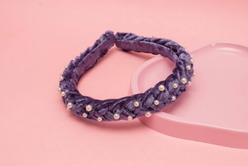 TIARA | TRANÇA ACHATADA VELUDO FINO COM PEROLAS | INDIGO