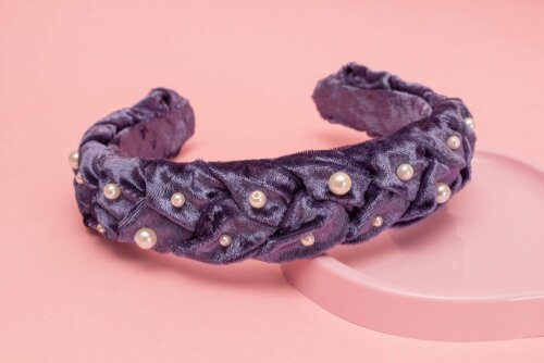 TIARA | TRANÇA ACHATADA VELUDO PEROLAS | INDIGO