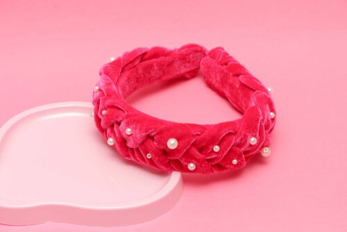 TIARA | TRANÇA ACHATADA VELUDO PEROLAS | PINK