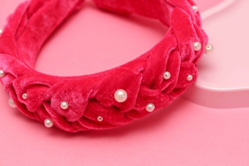 TIARA | TRANÇA ACHATADA VELUDO PEROLAS | PINK