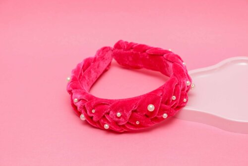 TIARA | TRANÇA ACHATADA VELUDO PEROLAS | PINK