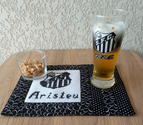 Mug Rug Porta Copos Futebol Personalizado com Bordado a Mao