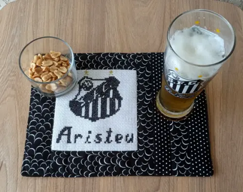 Mug Rug Porta Copos Futebol Personalizado com Bordado a Mao