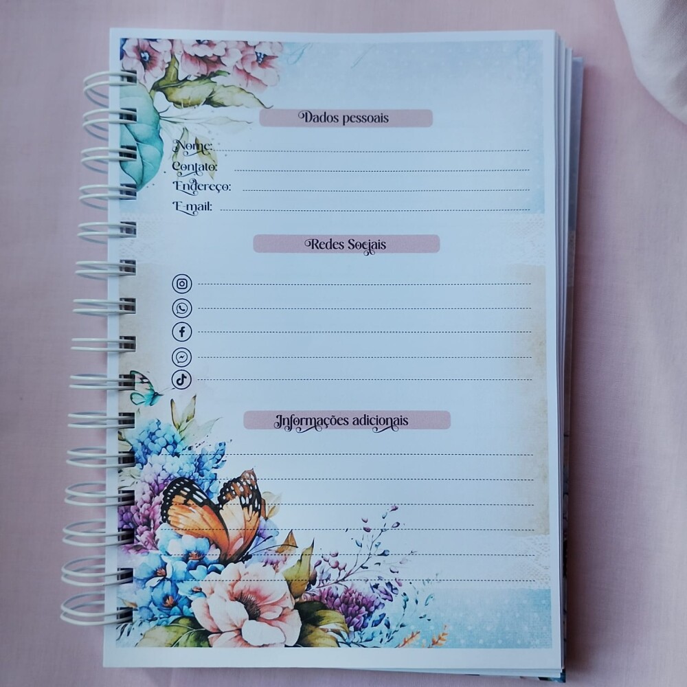 CADERNO PERSONALIZADO COM NOME - FLORAL BORBOLETAS - A5 - 100 FOL