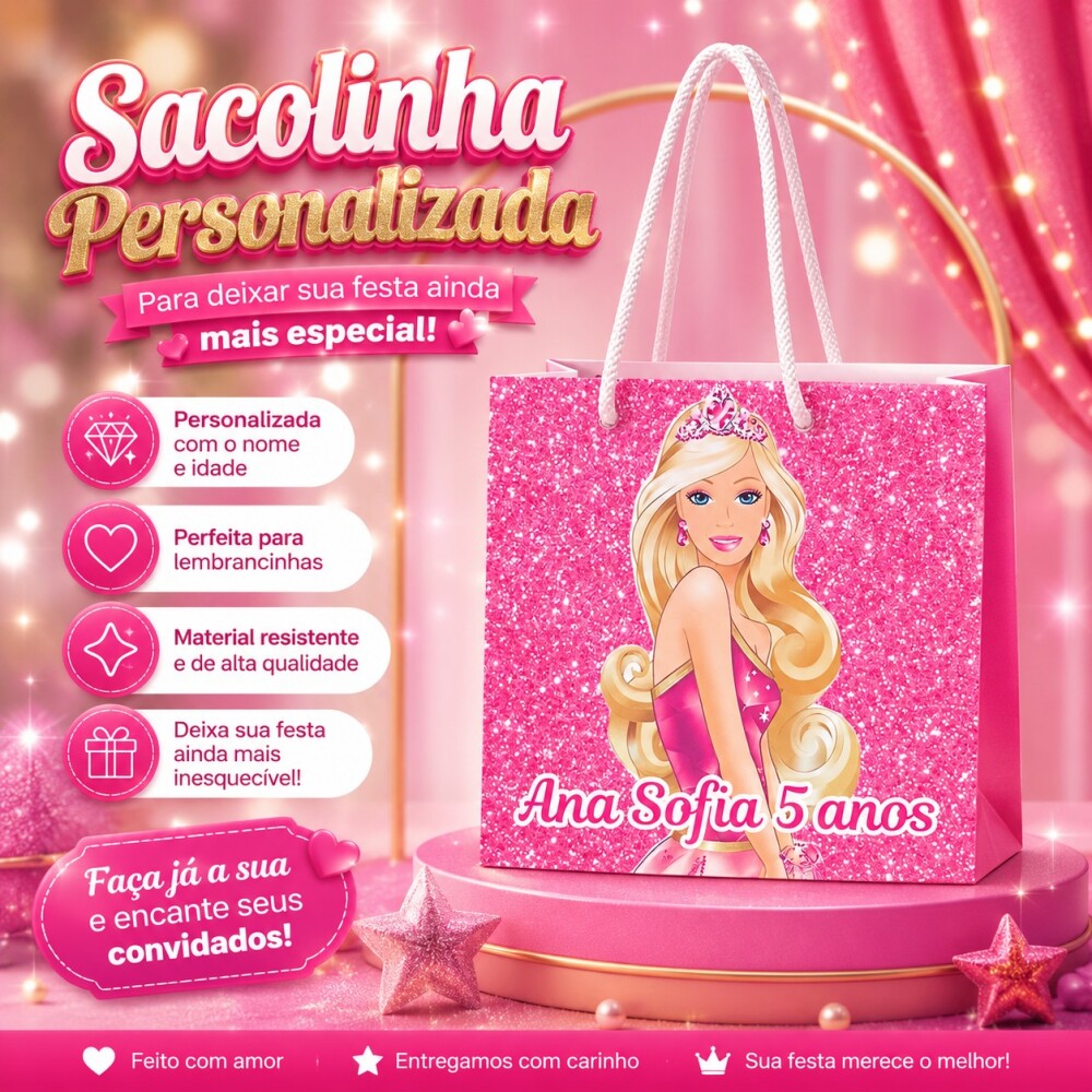Sacolinha personalizada BARBIE para aniversários