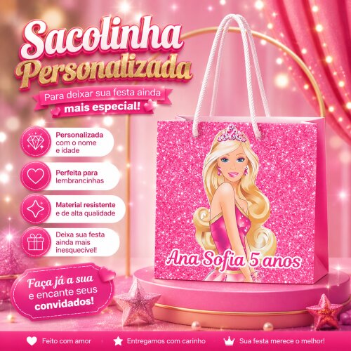 Sacolinha personalizada BARBIE para aniversários