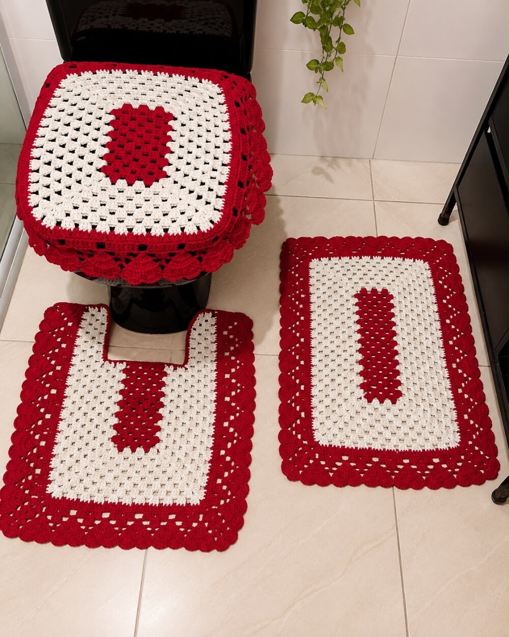 Kit Jogo de banheiro Coração - Vermelho e Bege