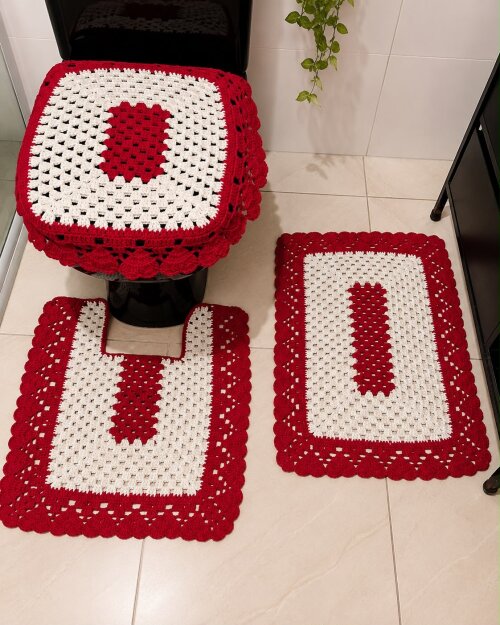 Kit Jogo de banheiro Coração - Vermelho e Bege
