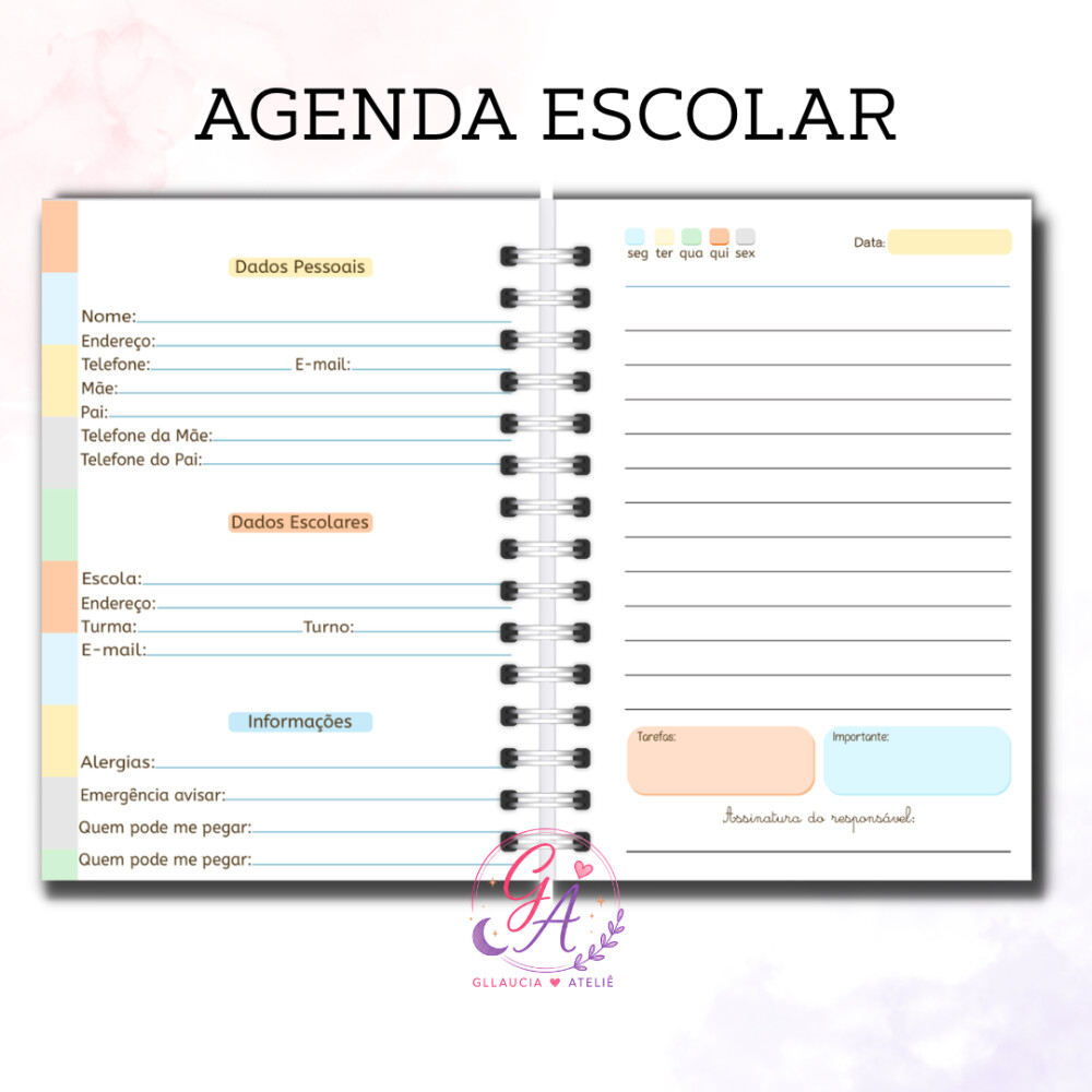 Agenda Escolar Creche Caderno Personalizado Capa Dura 100 Folhas 