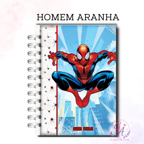 Agenda Escolar Creche Caderno Personalizado Capa Dura 100 Folhas | Homem Aranha