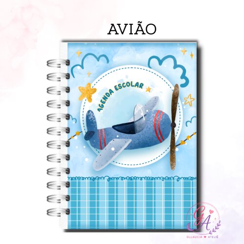 Agenda Escolar Creche Caderno Personalizado Capa Dura 100 Folhas | Avião