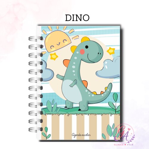 Agenda Escolar Creche Caderno Personalizado Capa Dura 100 Folhas | Dino