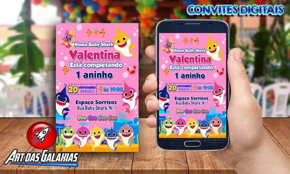 Convite Digital Baby Shark Rosa MOD01