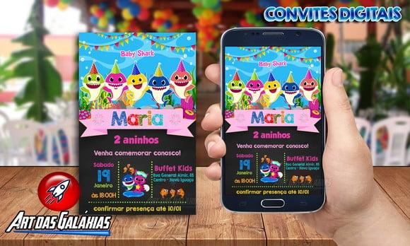 Convite Digital Baby Shark Rosa MOD03