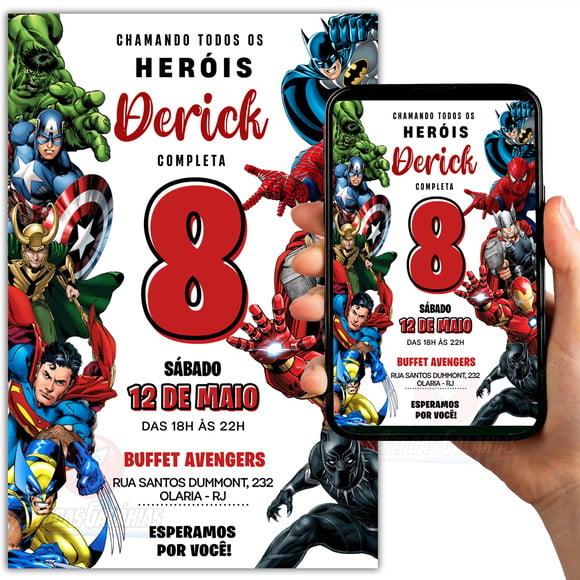 Convite Digital Super Heróis Vingadores Liga da Justiça