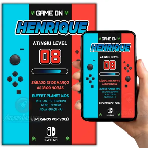 Convite Digital Vídeo Game Nintendo Gamer