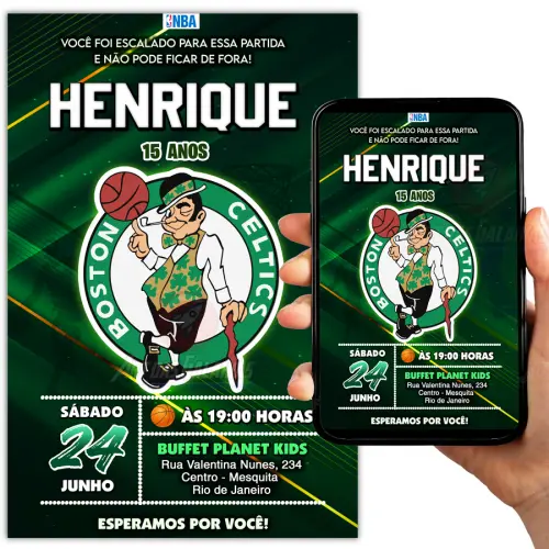 Convite Digital Basquete NBA Celtics