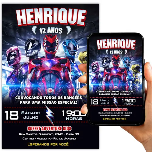 Convite Digital Power Rangers