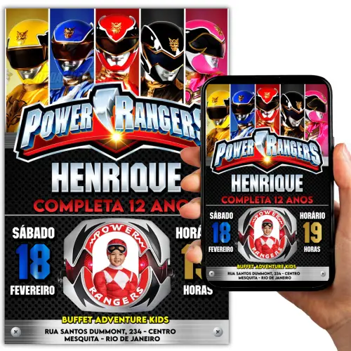 Convite Digital Power Rangers
