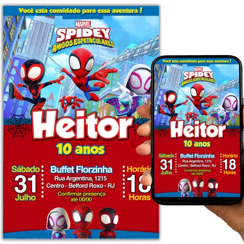 Convite Digital Spidey e Seus Amigos Espetaculares