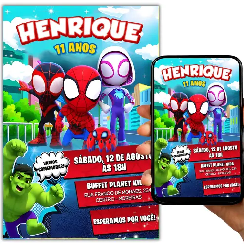 Convite Digital Spidey e Seus Amigos Espetaculares