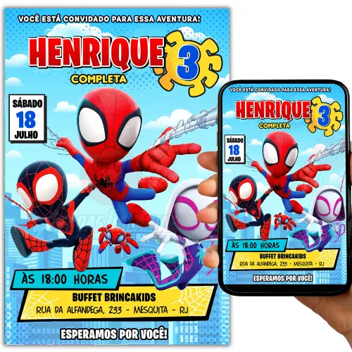 Convite Digital Spidey e Seus Amigos Espetaculares