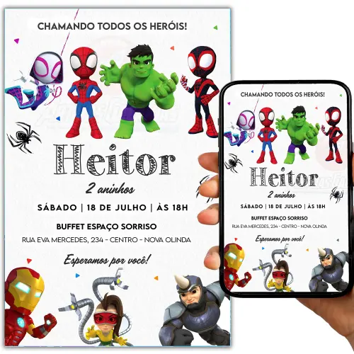 Convite Digital Spidey e Seus Amigos Espetaculares