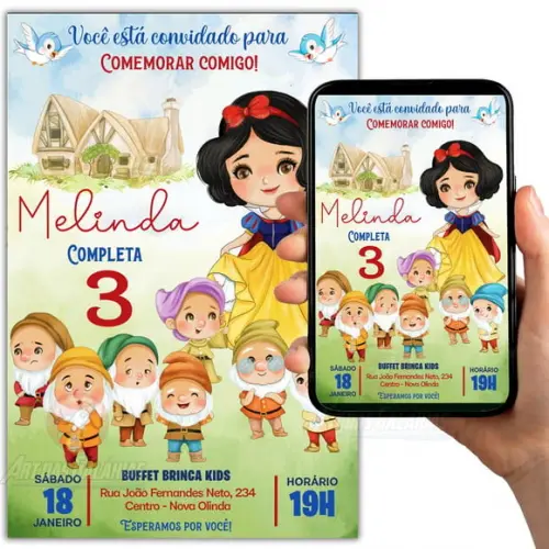 Convite Branca de Neve Digital