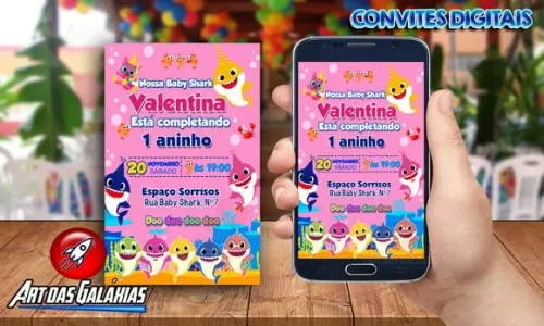 Convite Digital Baby Shark Rosa MOD01