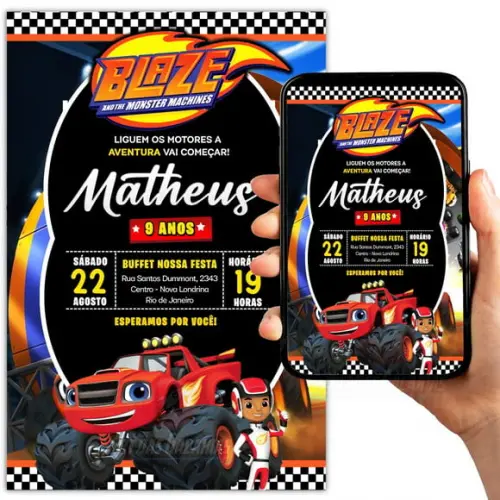 Convite Digital Blaze e os Monster Machines