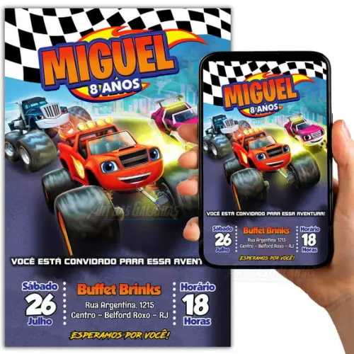 Convite Digital Blaze e os Monster Machines