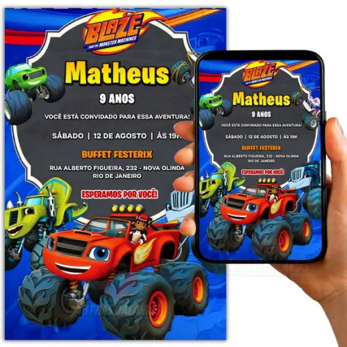 Convite Digital Blaze e os Monster Machines