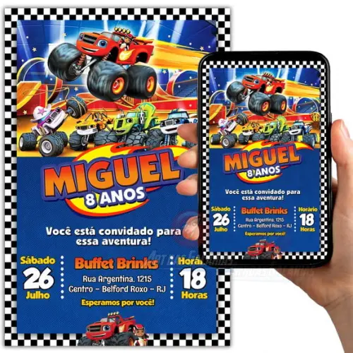 Convite Digital Blaze e os Monster Machines